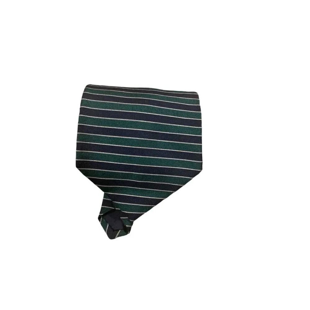 Brooks Brothers Makers Mens Green Black Striped Silk Handmade Tie USA Preppy